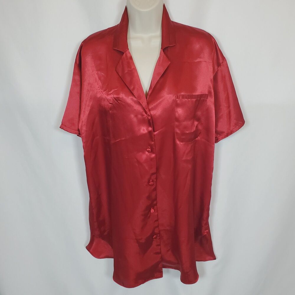 Vintage Victoria's Secret Small Red Satin Sleep Shirt Night Gown Short Sleeve
